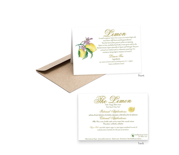 Healthy Fruit Lemon Recipe Card-Herbal Remedies & Recipes by Observations Paper