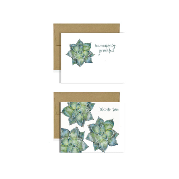 gratitude-succulents-note cards-set of six cards by Observations Paper l Handcrafted in USA